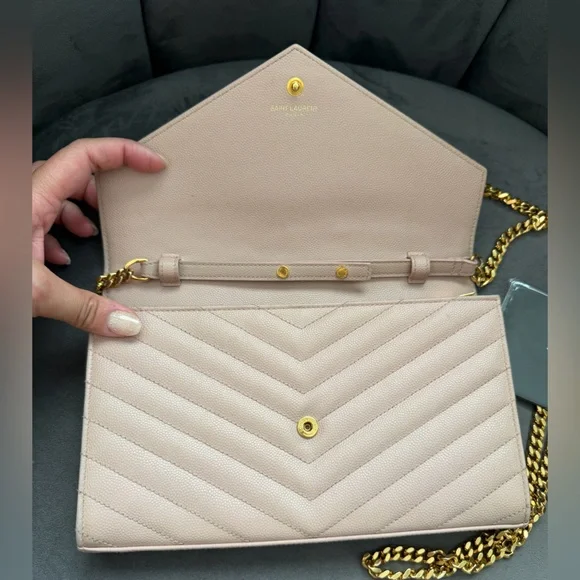 Yves Saint Laurent Cassandre Monogram Bag Blush Pink with Gold wallet on chain - Picture 8 of 15